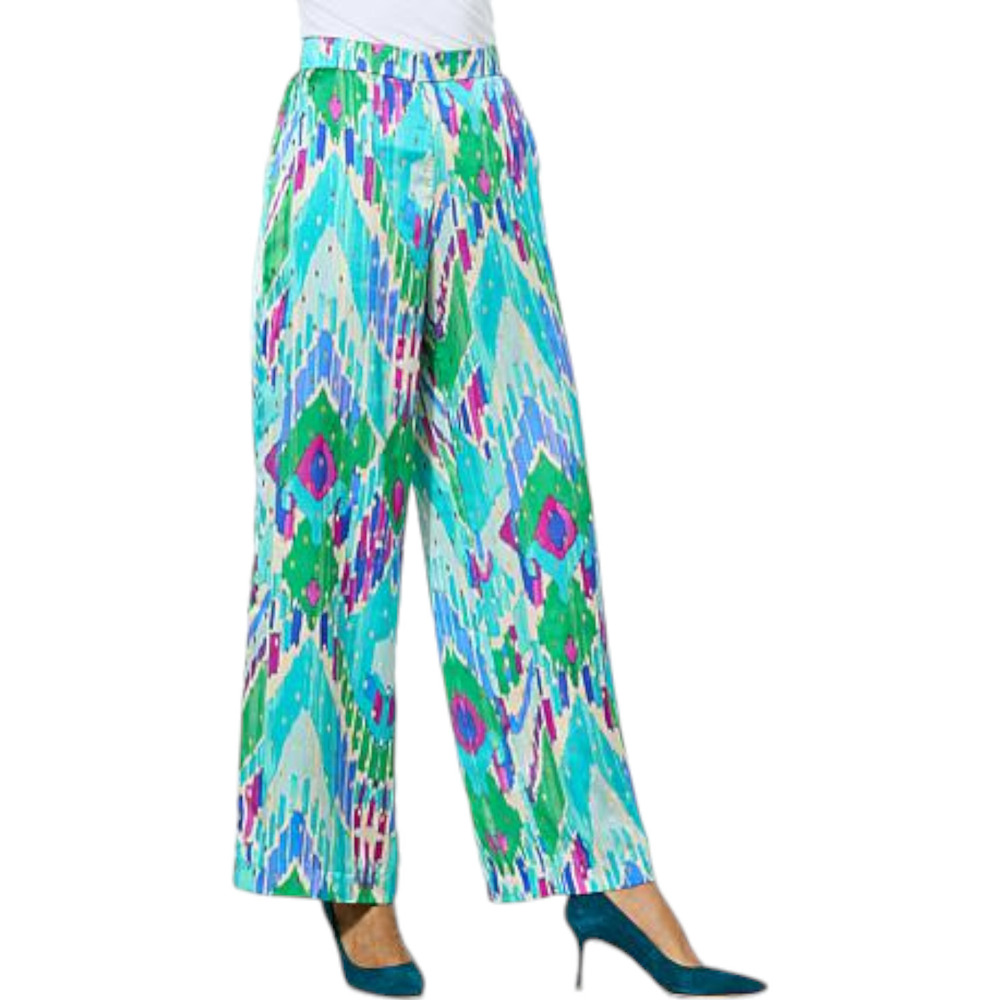 IMAN Women's Global Chic Printed Woven Wide-Leg Pant Aqua - Regular